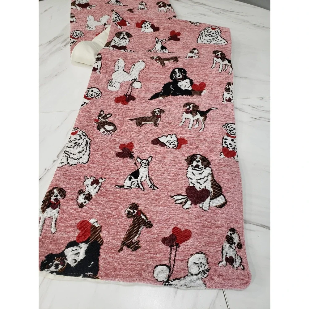 Valentines Day Puppy Love‎ Table Runner  Made In India Dogs Poodle St Bernard